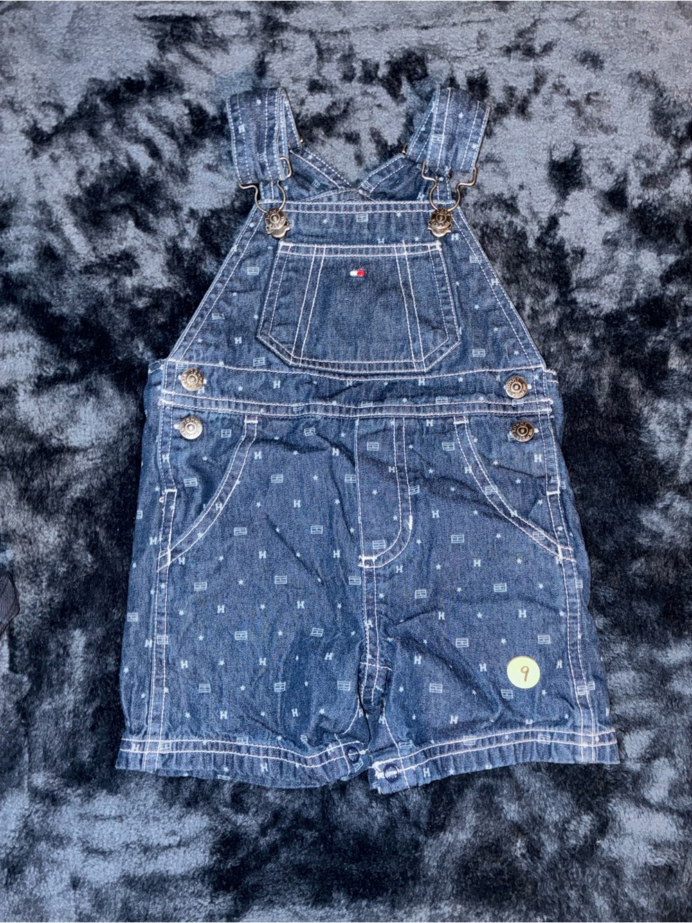 Tommy Hilfiger Navy Blue Denim Short Overalls with Logo Print